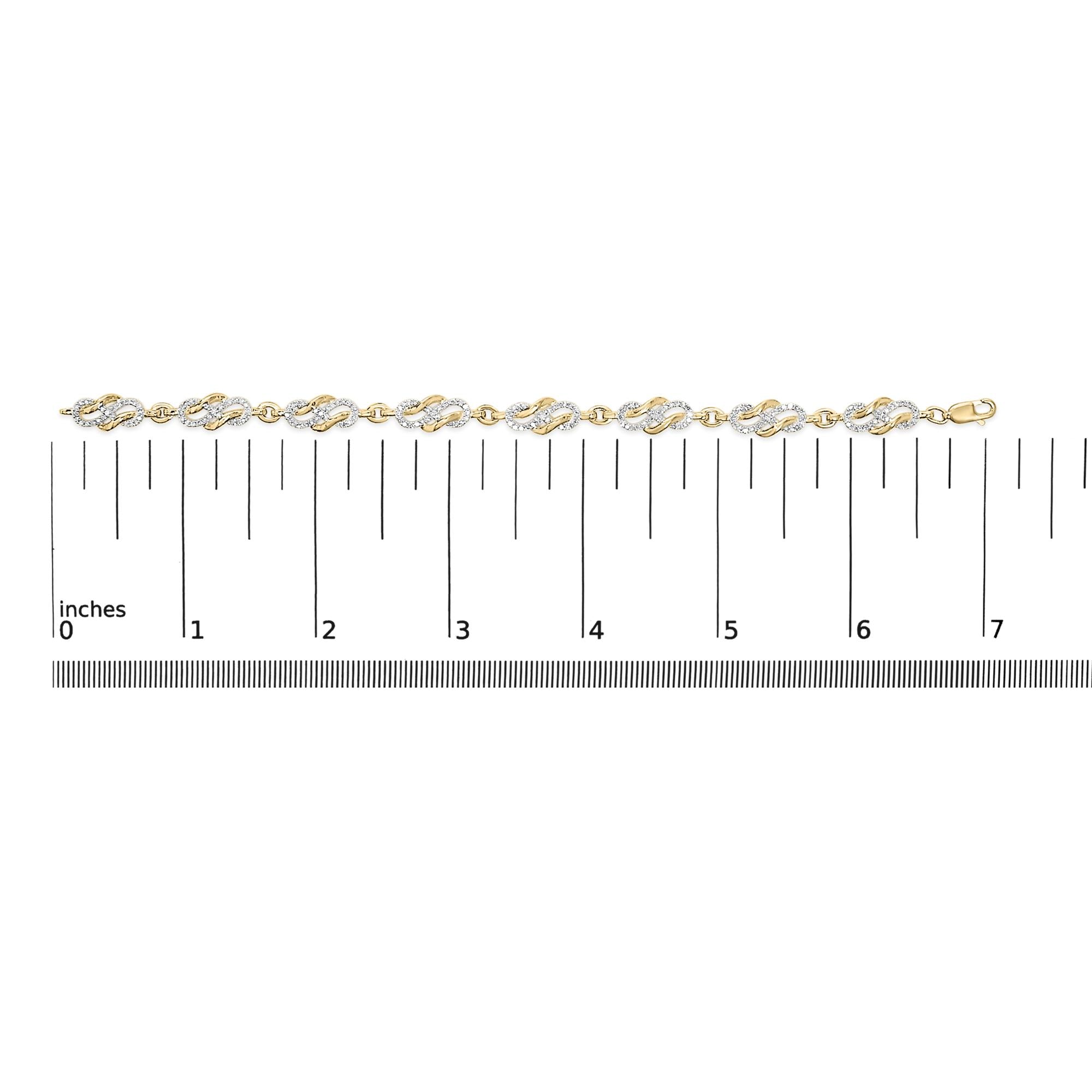14K Yellow Gold Plated .925 Sterling Silver 1.0 Cttw Diamond Infinity Loop and Swirl Link Bracelet