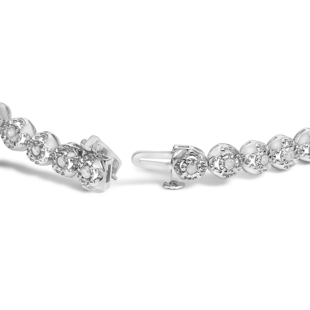 .925 Sterling Silver 1.0 Cttw Diamond Miracle-Plate Open Quatrefoil Flower Circle-Link 7" Tennis Bracelet (I-J color, I3 clarity)