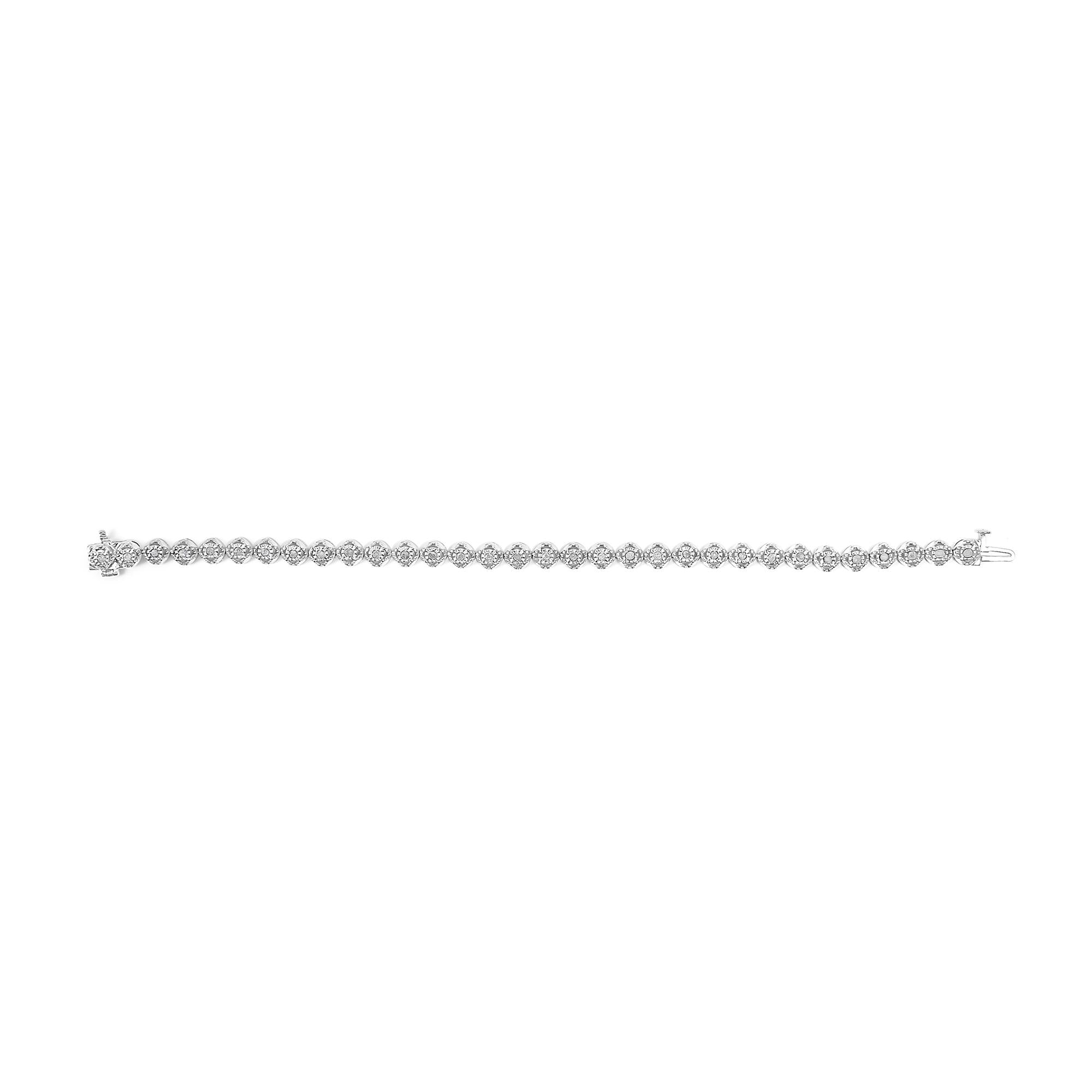 .925 Sterling Silver 1.0 Cttw Diamond Miracle-Plate Open Quatrefoil Flower Circle-Link 7" Tennis Bracelet (I-J color, I3 clarity)