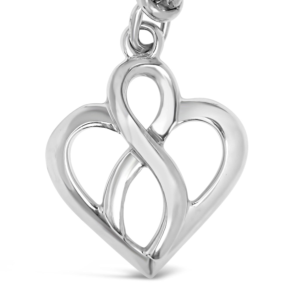 .925 Sterling Silver Open Heart with Center Vertical Infinity Chain Charm Bracelet - Size 7"
