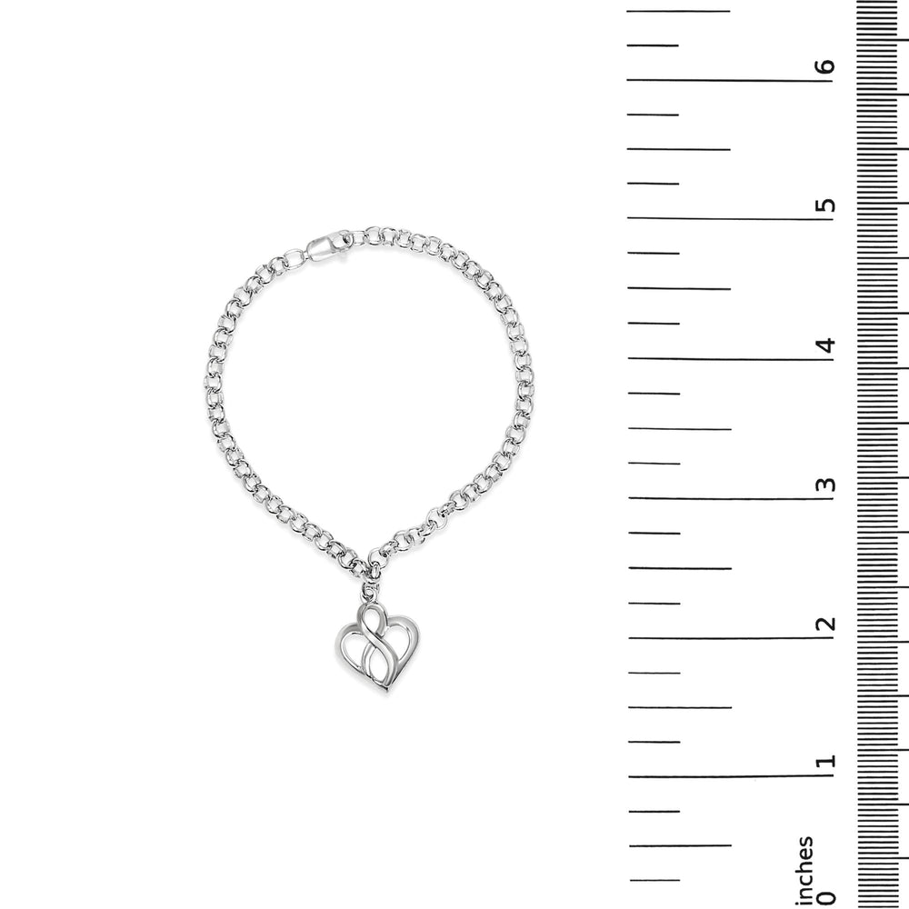 .925 Sterling Silver Open Heart with Center Vertical Infinity Chain Charm Bracelet - Size 7"