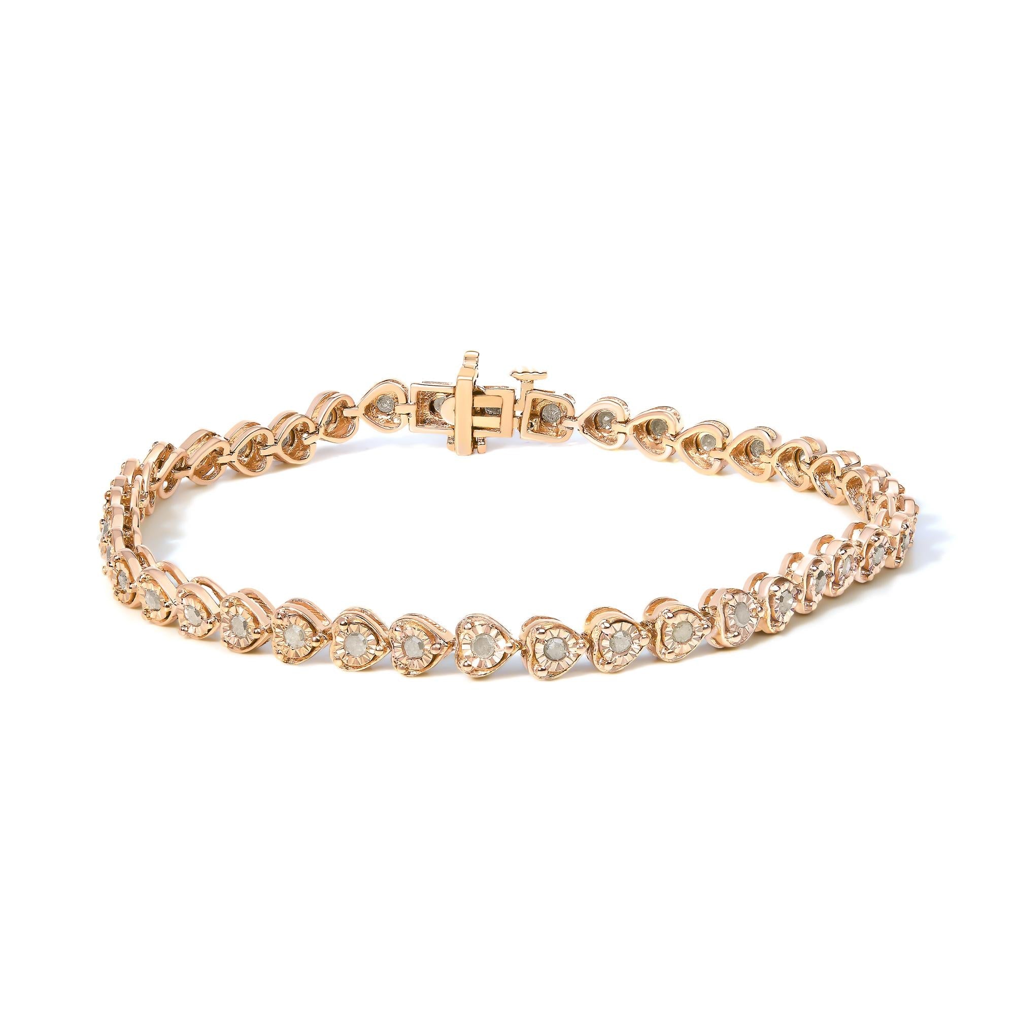.925 Sterling Silver 1.0 Cttw Miracle Set Diamond Heart-Link 7" Tennis Bracelet (I-J Color, I2-I3 Clarity)