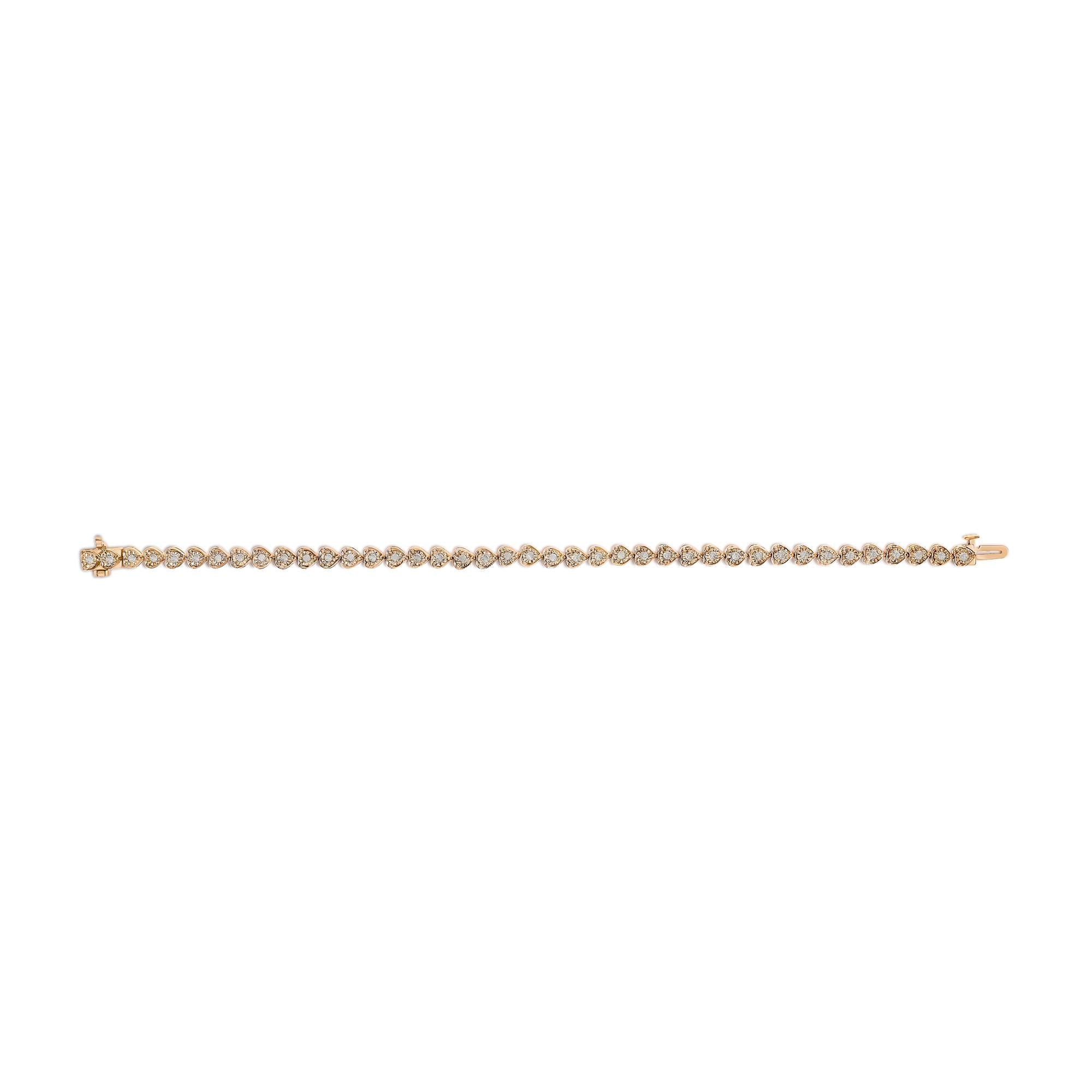 .925 Sterling Silver 1.0 Cttw Miracle Set Diamond Heart-Link 7" Tennis Bracelet (I-J Color, I2-I3 Clarity)