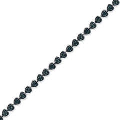 Black Rhodium over .925 Sterling Silver 1.0 Cttw Miracle Set Diamond Heart-Link 7" Tennis Bracelet (Blue Color, I2-I3 Clarity)