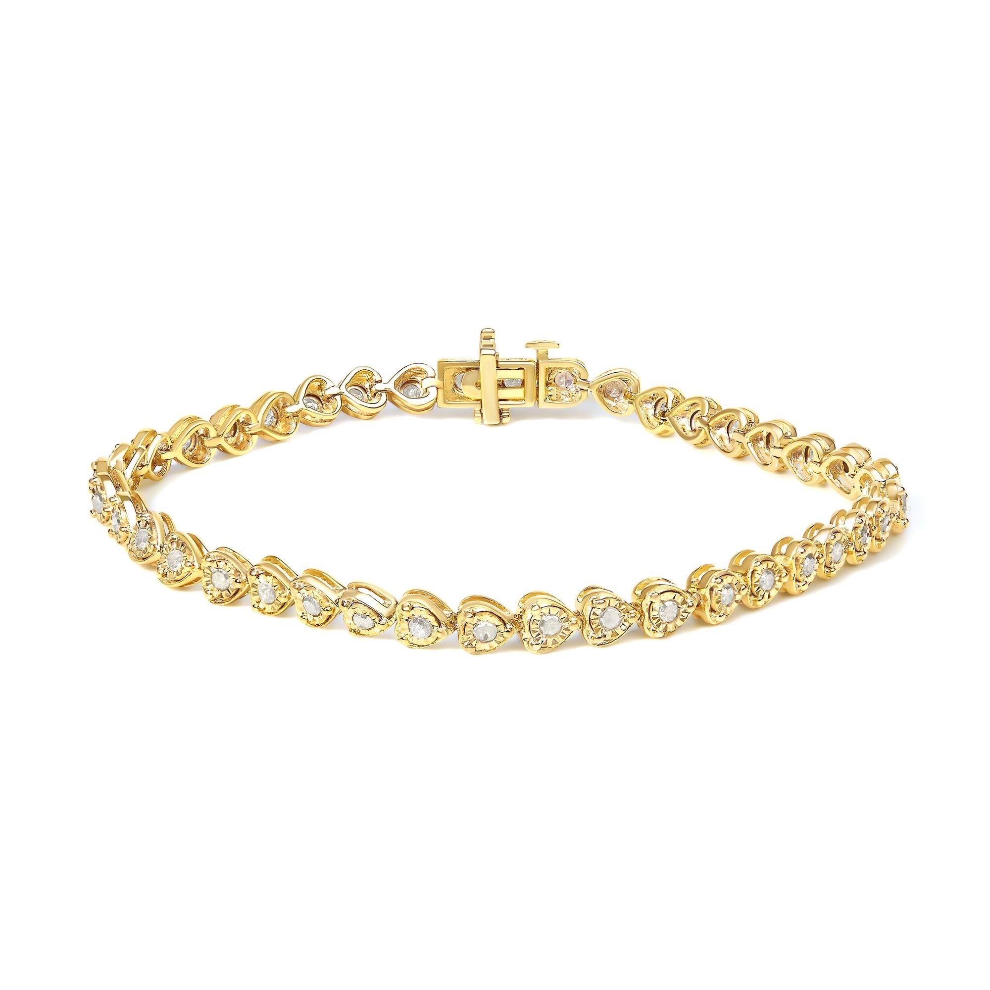 .925 Sterling Silver 1.0 Cttw Miracle Set Diamond Heart-Link 7" Tennis Bracelet (I-J Color, I2-I3 Clarity)