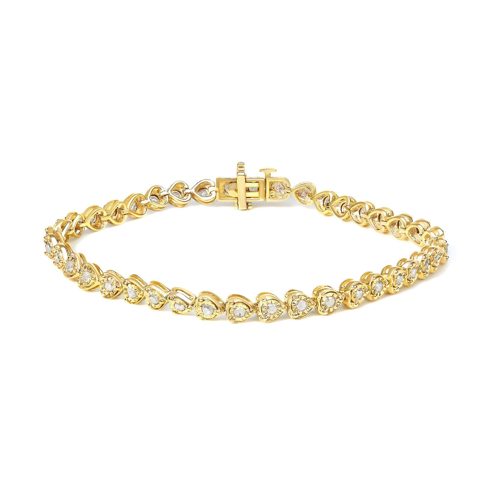 .925 Sterling Silver 1.0 Cttw Miracle Set Diamond Heart-Link 7" Tennis Bracelet (I-J Color, I2-I3 Clarity)