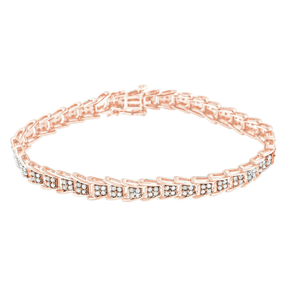 .925 Sterling Silver 2.0 Cttw Diamond Fan-Shaped Fancy Chevron Link Tennis Bracelet