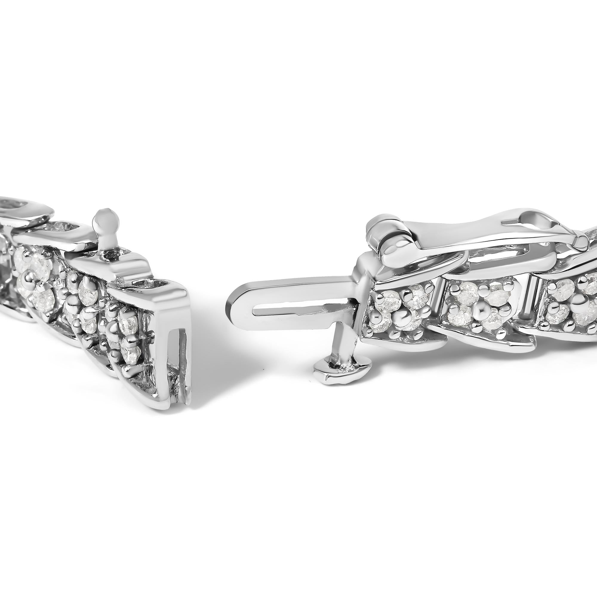 .925 Sterling Silver 2.0 Cttw Diamond Fan-Shaped Fancy Chevron Link Tennis Bracelet