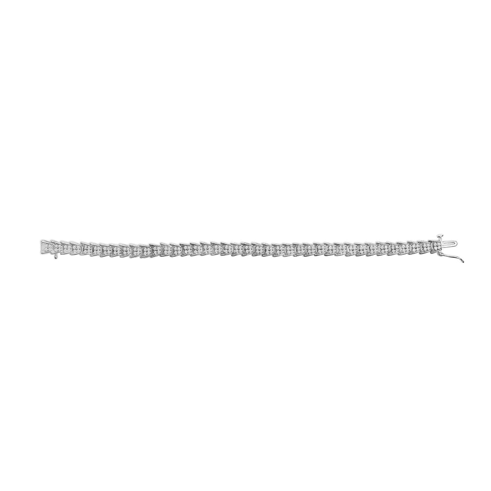 .925 Sterling Silver 2.0 Cttw Diamond Fan-Shaped Fancy Chevron Link Tennis Bracelet