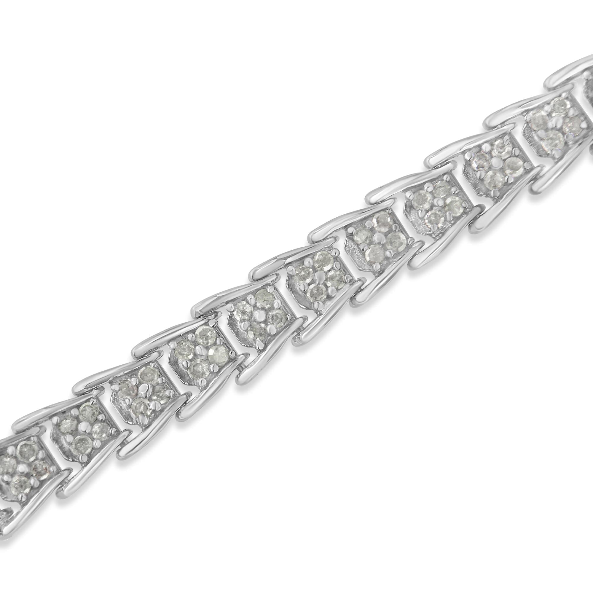 .925 Sterling Silver 2.0 Cttw Diamond Fan-Shaped Fancy Chevron Link Tennis Bracelet