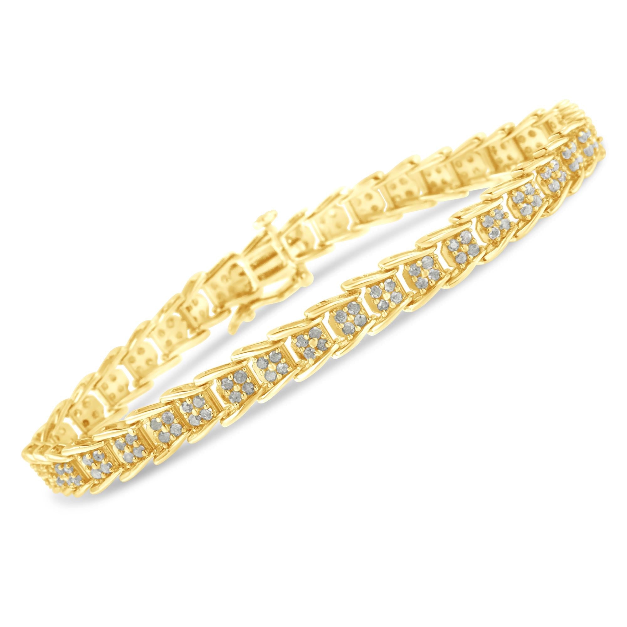 .925 Sterling Silver 2.0 Cttw Diamond Fan-Shaped Fancy Chevron Link Tennis Bracelet