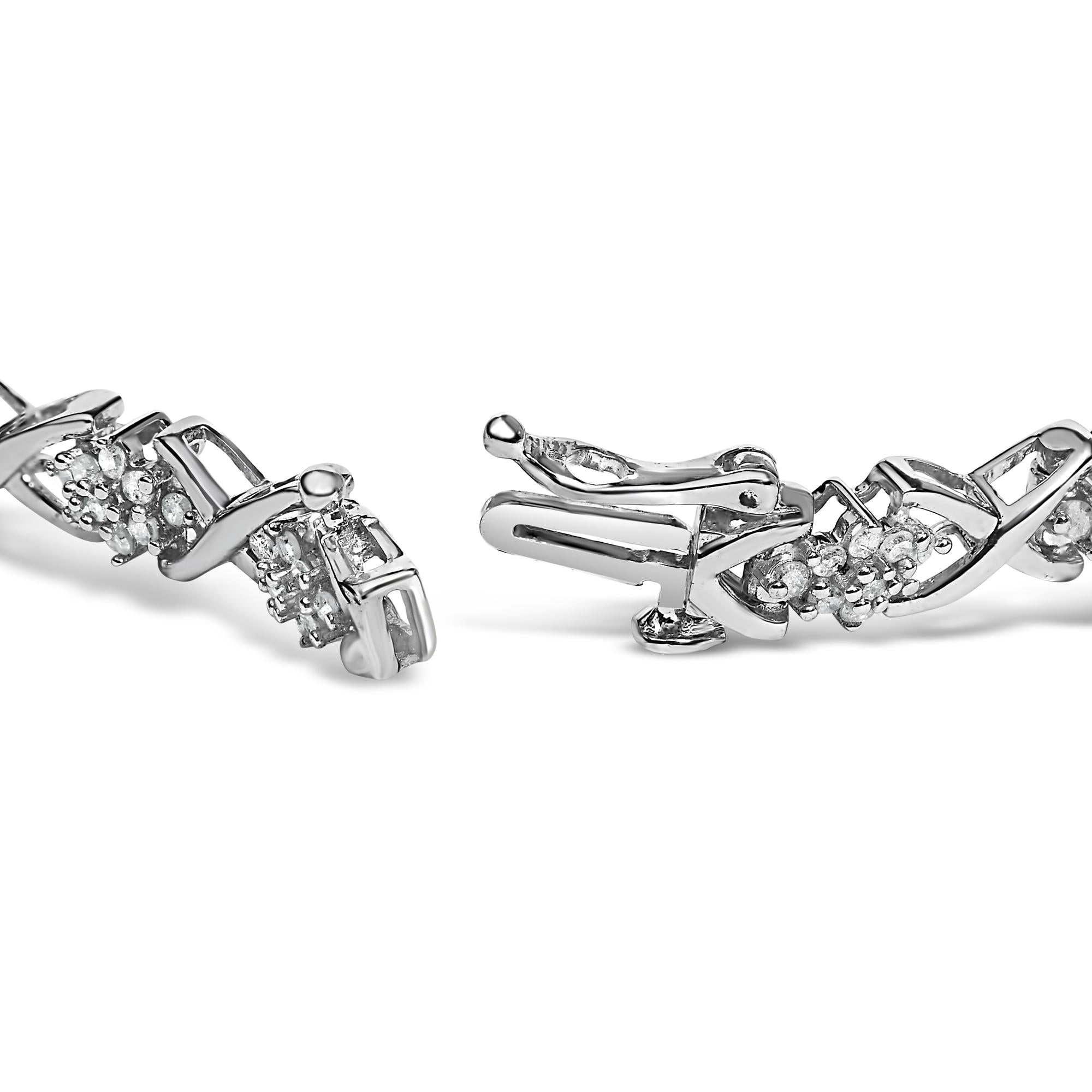 .925 Sterling Silver 1-1/2 Cttw Diamond Cluster X Link 7" Tennis Bracelet (I-J color, I3 clarity)