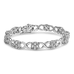 Sterling Silver Rose-Cut Diamond Love Locks Link Bracelet (1.00cttw,I-J color,I3-Promo clarity)