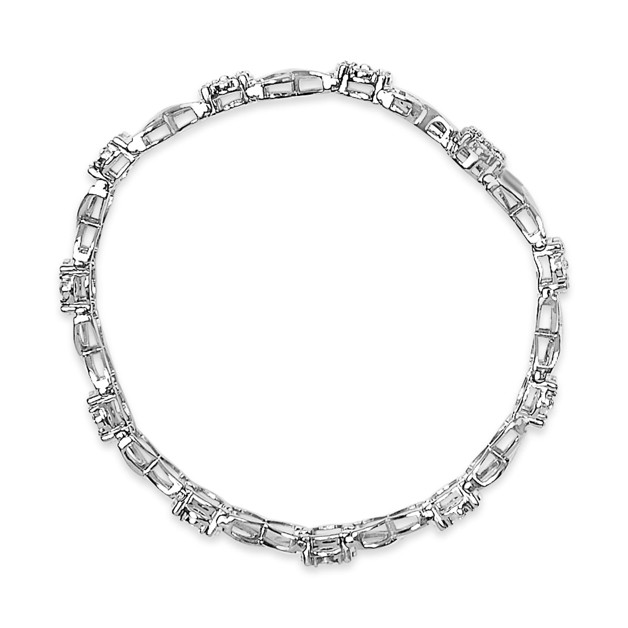Sterling Silver Rose-Cut Diamond Love Locks Link Bracelet (1.00cttw,I-J color,I3-Promo clarity)