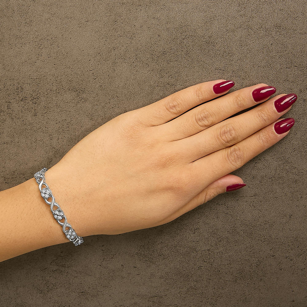 Sterling Silver Rose-Cut Diamond Love Locks Link Bracelet (1.00cttw,I-J color,I3-Promo clarity)