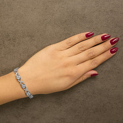 Sterling Silver Rose-Cut Diamond Love Locks Link Bracelet (1.00cttw,I-J color,I3-Promo clarity)