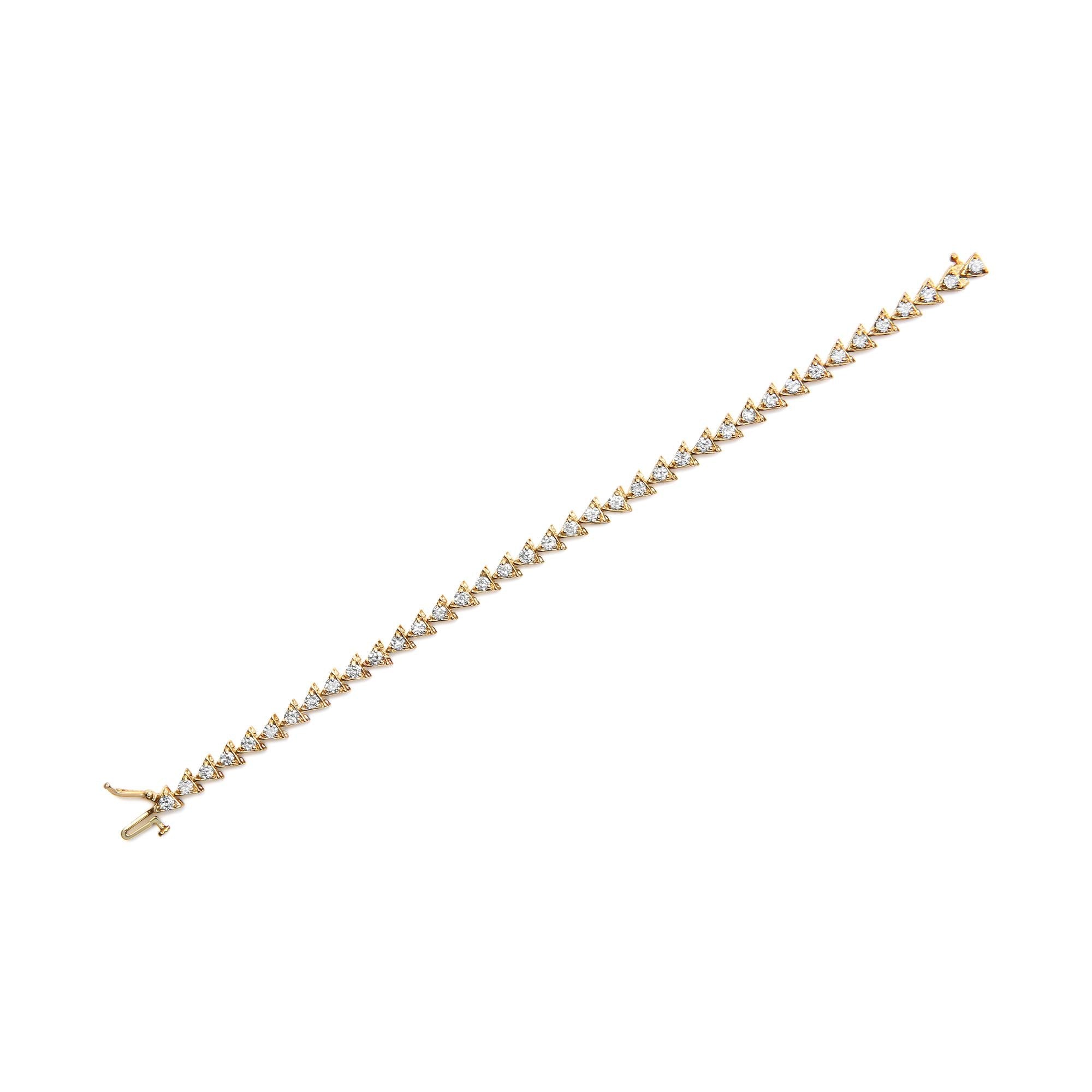 10K Yellow Gold Plated .925 Sterling Silver 3.0 Cttw Diamond Triangle Link Tennis Bracelet (I-J Color, SI2-I1 Clarity) - Size 7.25" Inches