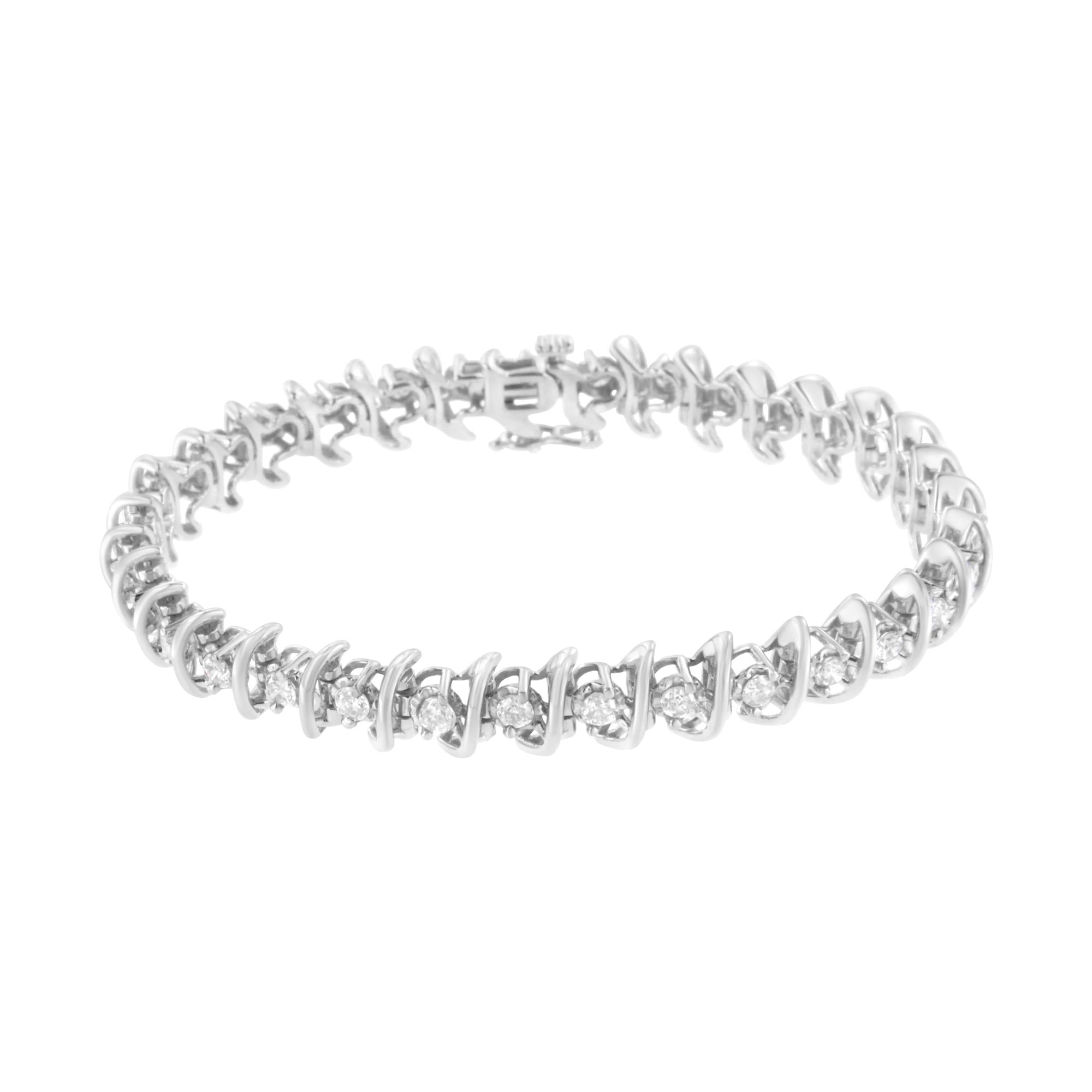 .925 Sterling Silver 3 cttw Diamond "S" Link Bracelet (I-J Clarity, I2-I3 Color) - Size 7.5"