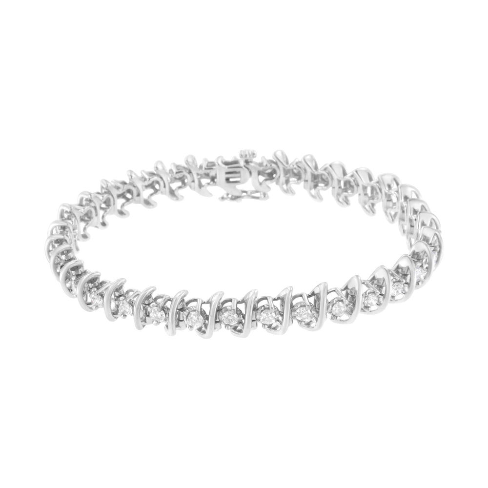 .925 Sterling Silver 3 cttw Diamond "S" Link Bracelet (I-J Clarity, I2-I3 Color) - Size 7.5"