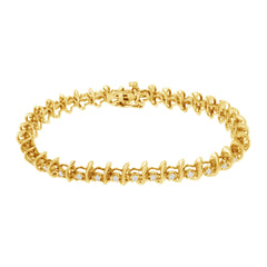 10KT Yellow Gold Plated .925 Sterling Silver 1 cttw Prong-Set Diamond Link Bracelet (J-K, I1-I2) - 7.5"