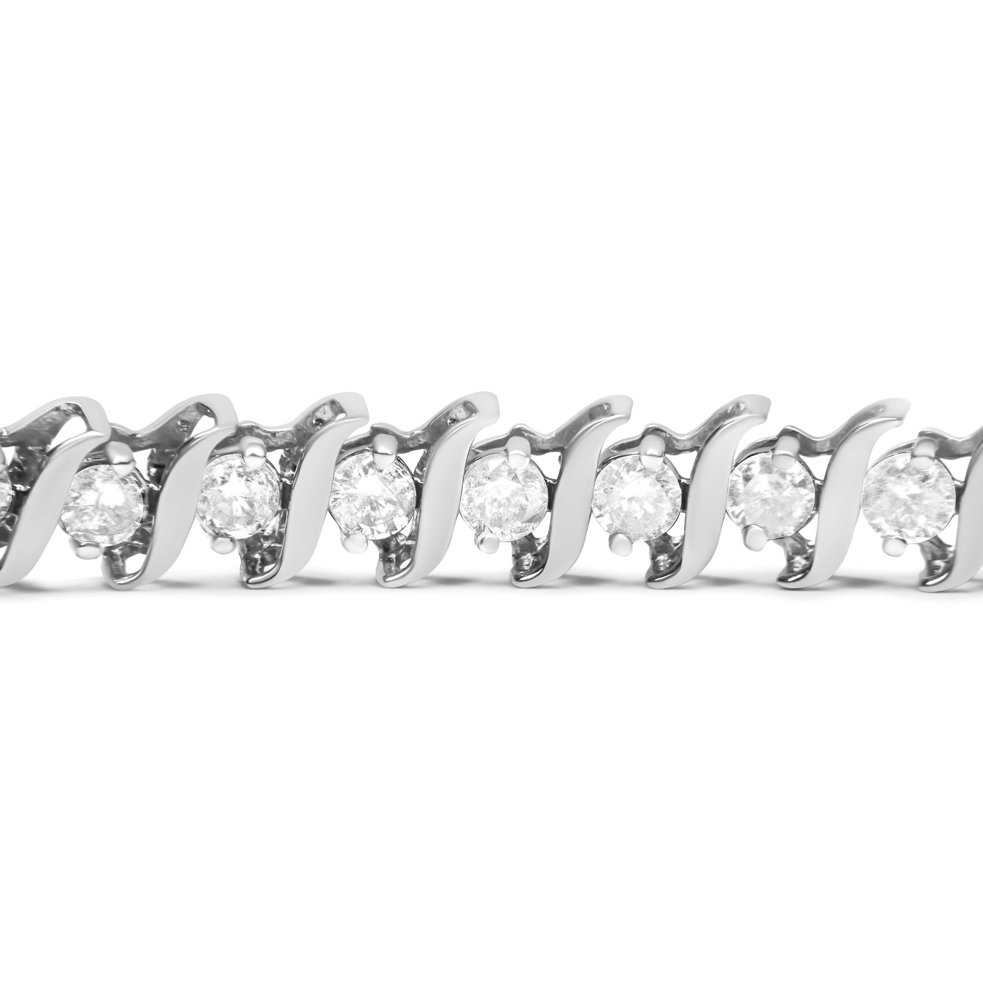 .925 Sterling Silver 4.00 Cttw Round-Cut Diamond "S"-Link Tennis Bracelet (I-J Color, I3 Clarity) - Size 7"