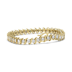 14K Yellow Gold Plated .925 Sterling Silver 4.00 cttw Prong-Set Round-Cut Diamond S-Curve Link Bracelet (K-L color, I2-I3 clarity) - 7.25"