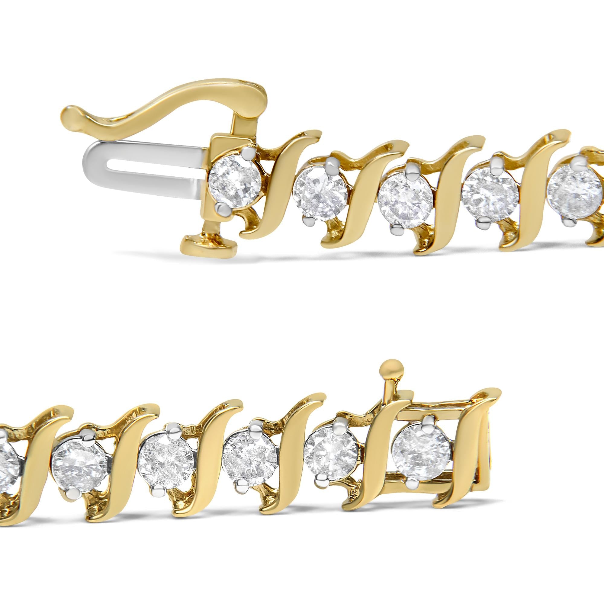 14K Yellow Gold Plated .925 Sterling Silver 4.00 cttw Prong-Set Round-Cut Diamond S-Curve Link Bracelet (K-L color, I2-I3 clarity) - 7.25"