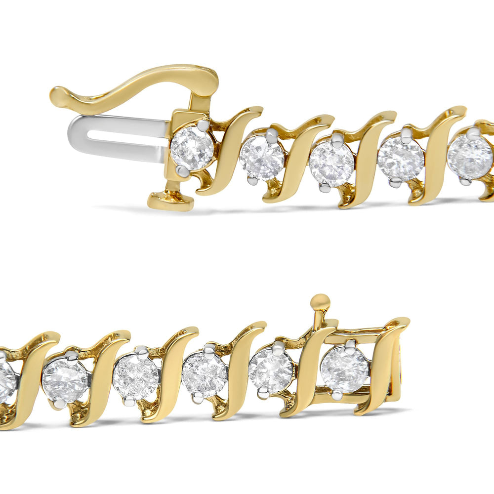 14K Yellow Gold Plated .925 Sterling Silver 4.00 cttw Prong-Set Round-Cut Diamond S-Curve Link Bracelet (K-L color, I2-I3 clarity) - 7.25"