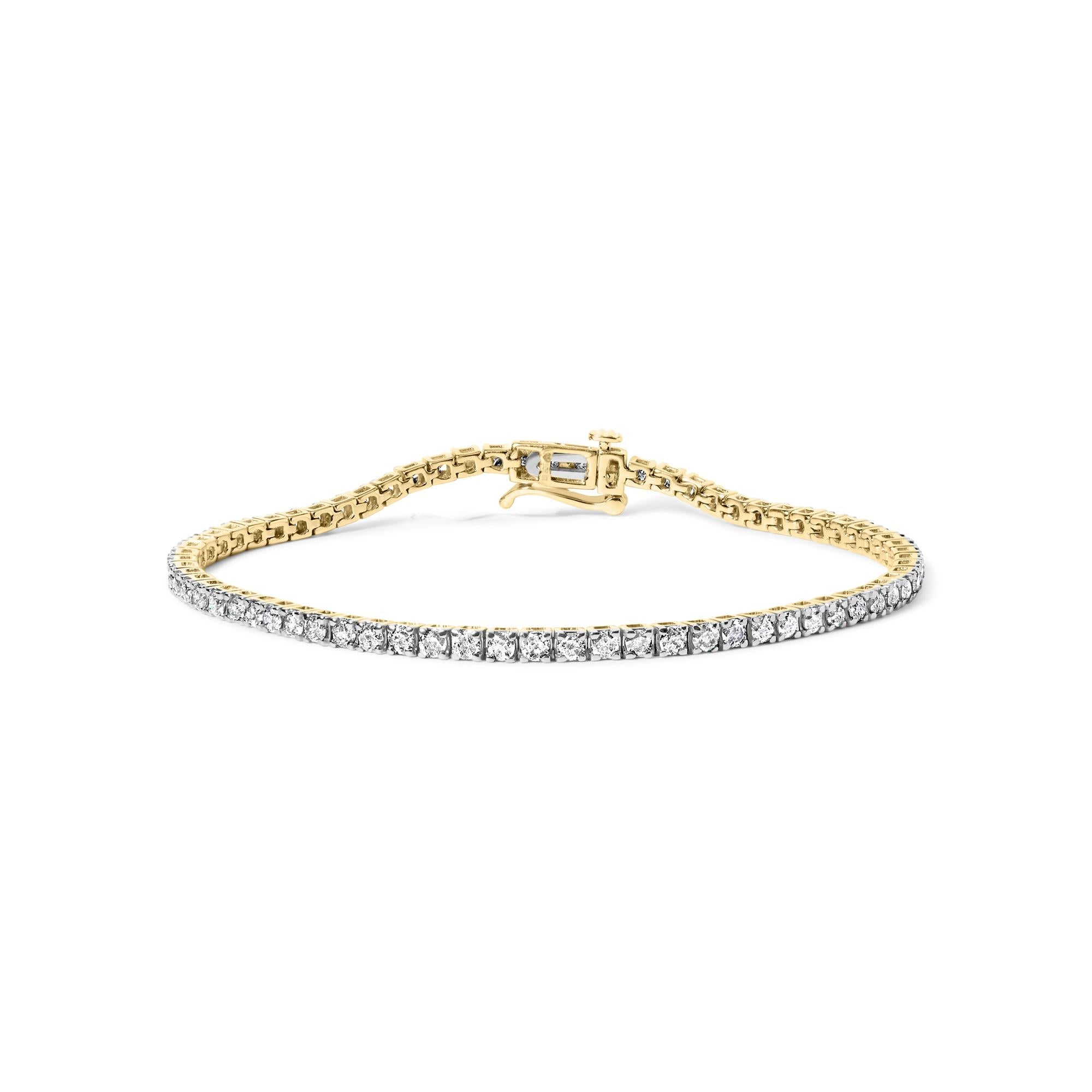 14K Yellow Gold Plated .925 Sterling Silver 3 cttw Diamond Tennis Bracelet - Size 7.25"