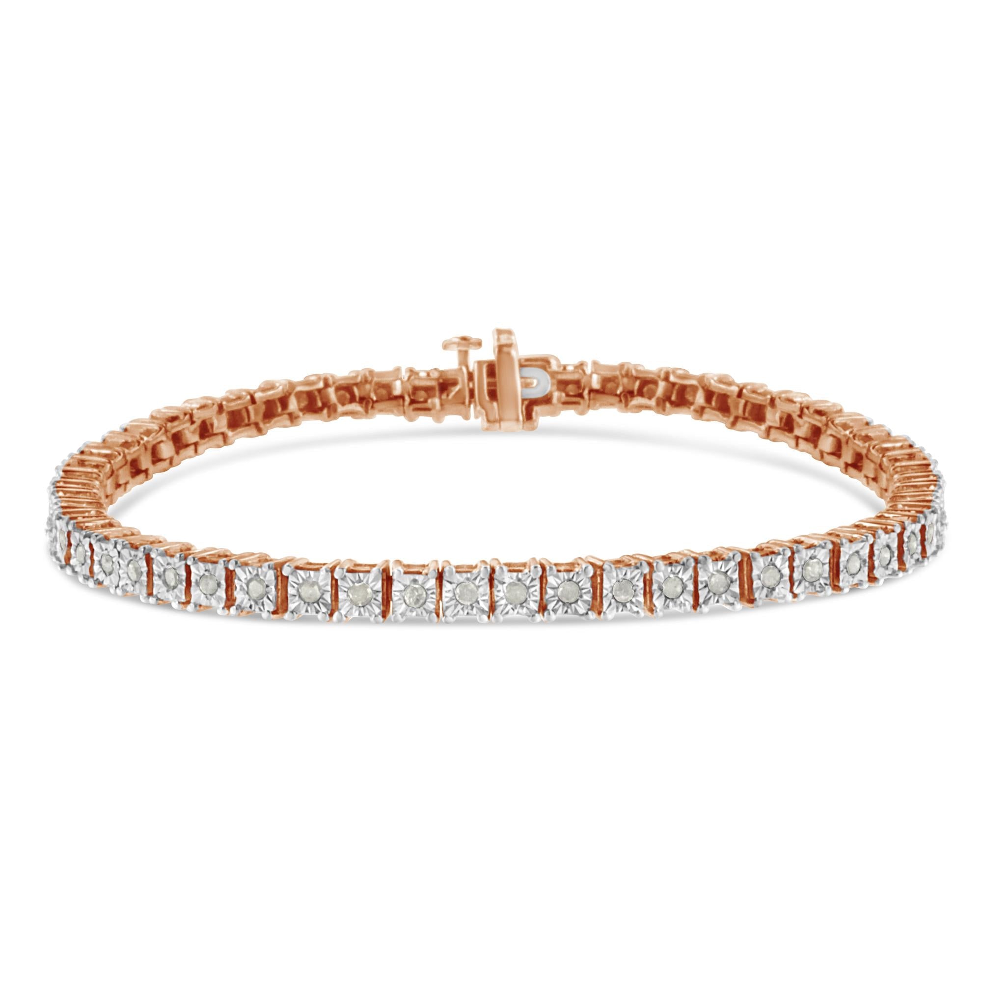 .925 Sterling Silver 1.0 Cttw Diamond Square Frame Miracle-Set Tennis Bracelet (I-J Color, I3 Clarity) - 8"