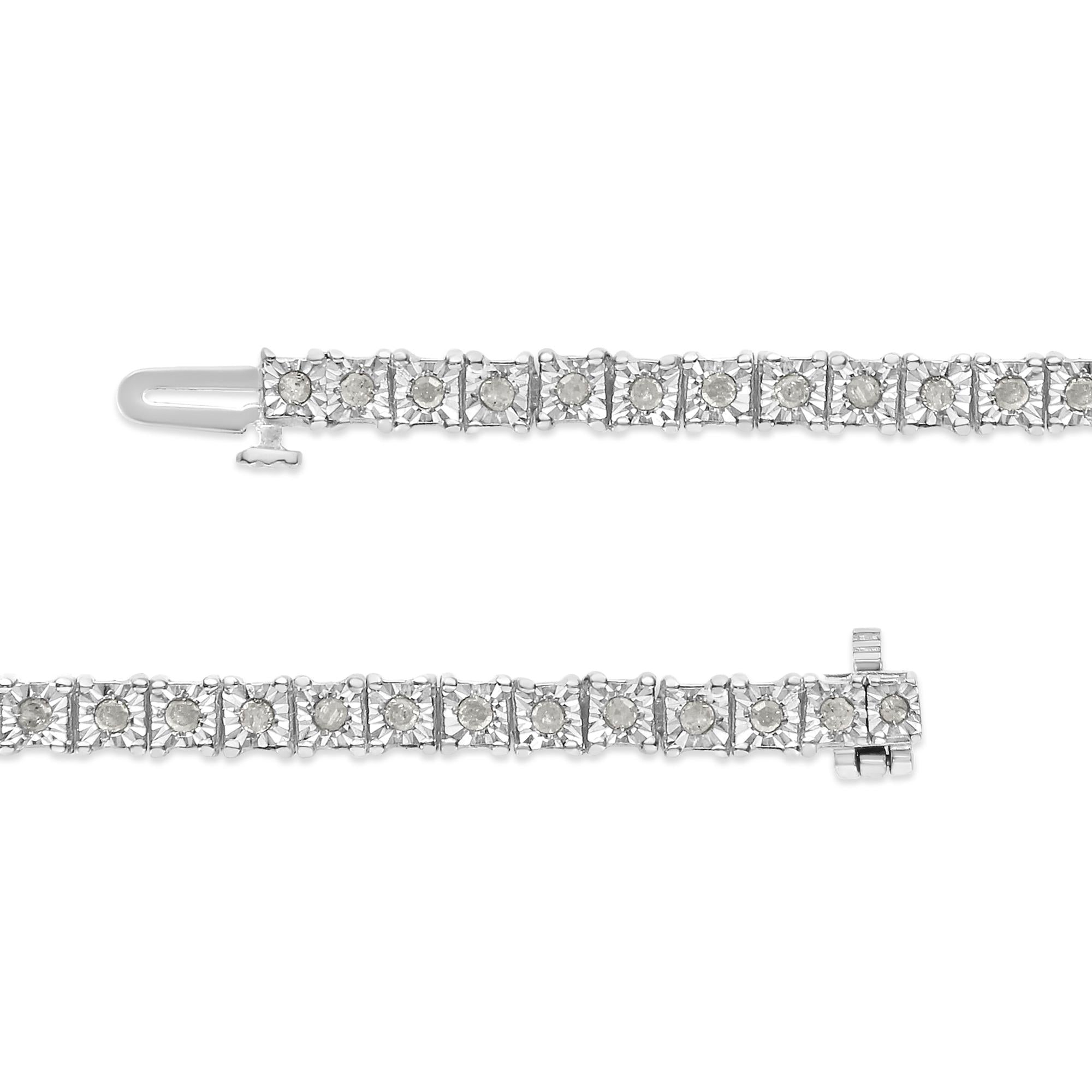 .925 Sterling Silver 1.0 Cttw Diamond Square Frame Miracle-Set Tennis Bracelet (I-J Color, I3 Clarity) - 8"