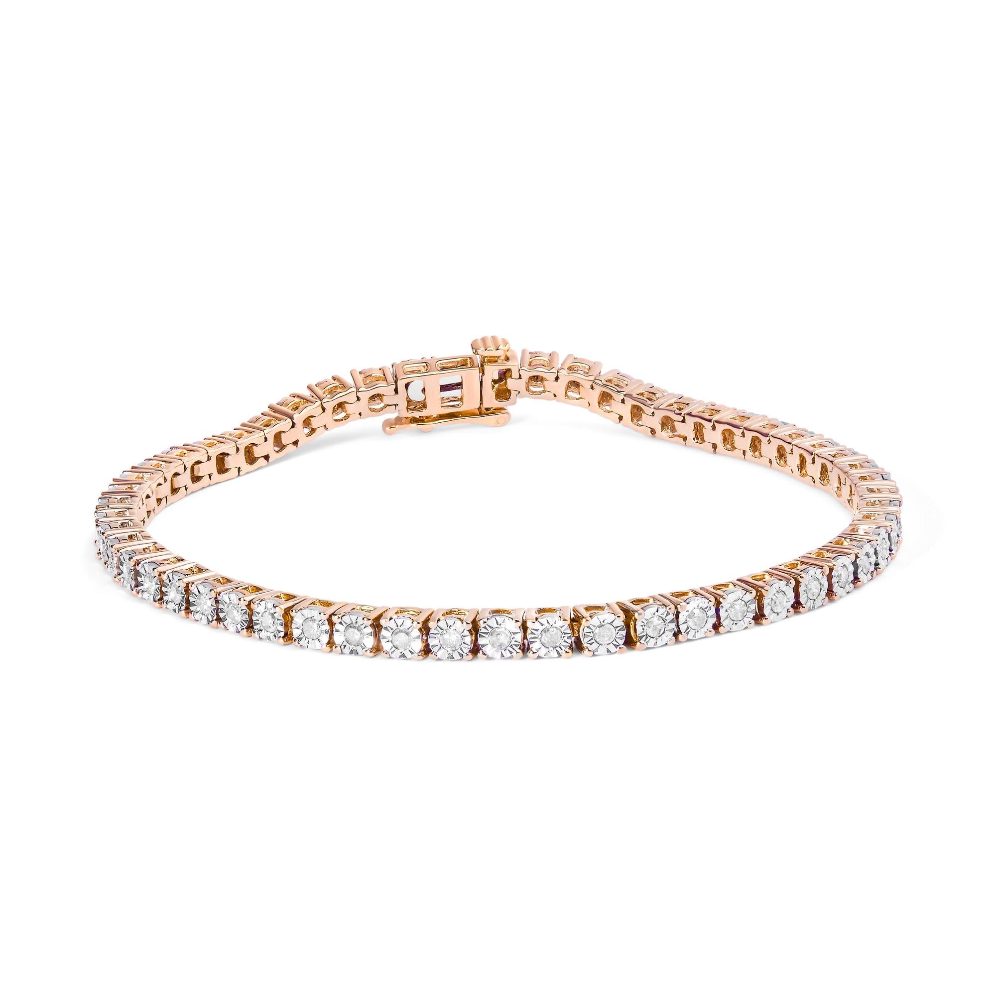 .925 Sterling Silver 1.0 Cttw Miracle-Set Diamond Round Faceted Bezel Tennis Bracelet (I-J Color, I3 Clarity)