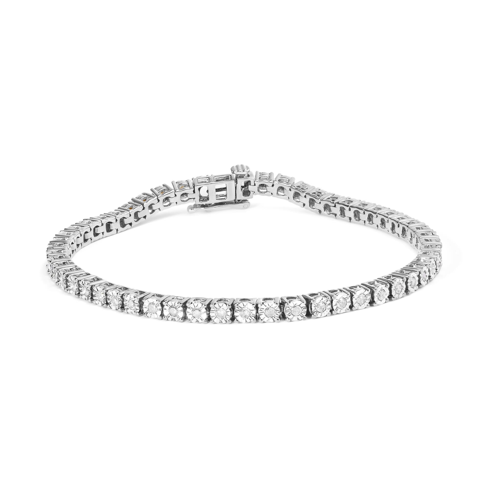 .925 Sterling Silver 1.0 Cttw Diamond Illusion-Set Miracle Plate Tennis Bracelet (I-J Color, I3 Clarity) - 7"