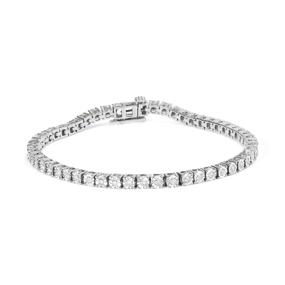 .925 Sterling Silver 1.0 Cttw Diamond Illusion-Set Miracle Plate Tennis Bracelet (I-J Color, I3 Clarity) - 7"