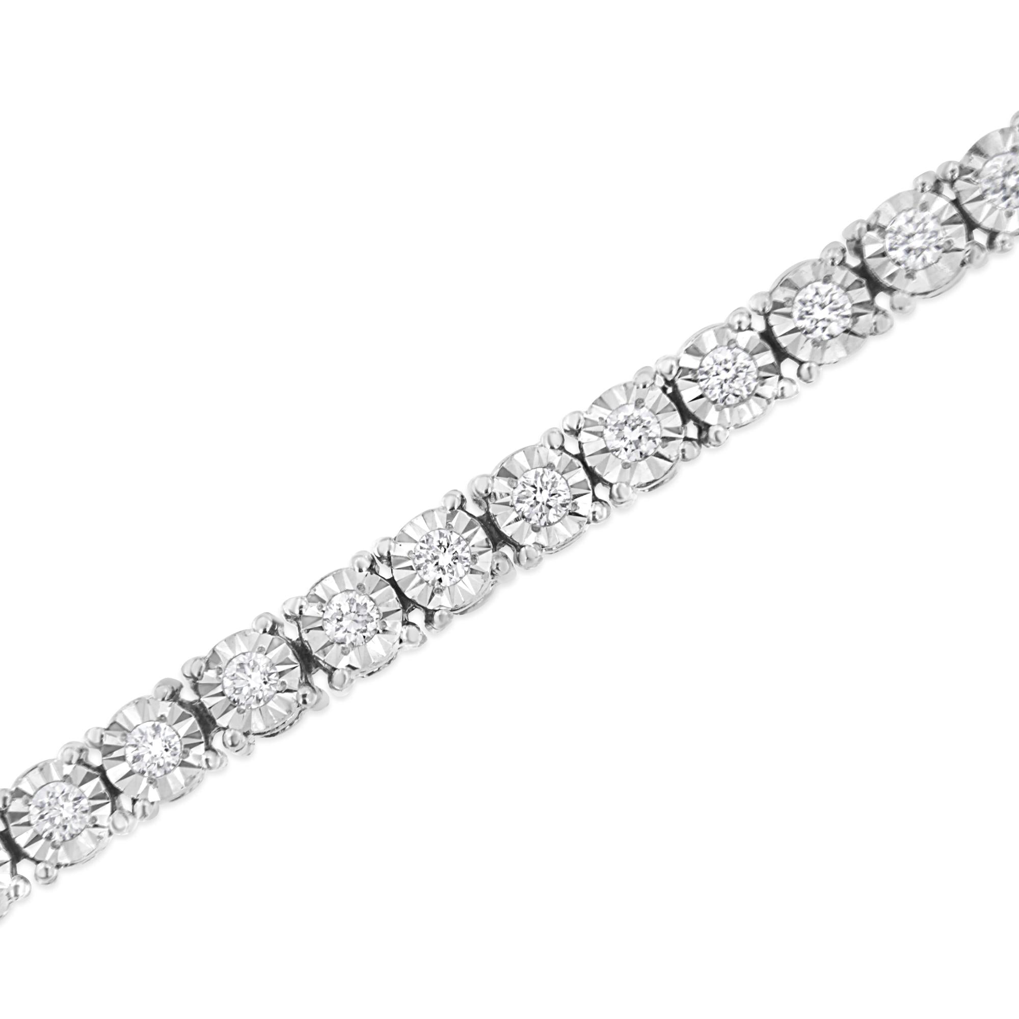 14K White Gold 3.0 Cttw Lab Grown Diamond Illusion-Set Miracle Plate Tennis Bracelet (F-G Color, VS1-VS2 Clarity) - Size 7.25"