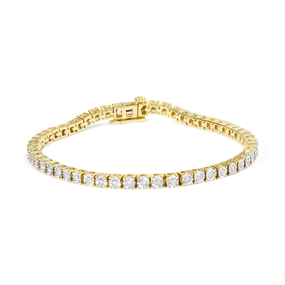 .925 Sterling Silver 1.0 Cttw Miracle-Set Diamond Round Faceted Bezel Tennis Bracelet (I-J Color, I3 Clarity)