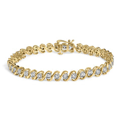14K Yellow Gold Plated .925 Sterling Silver 1/2 Cttw Round Miracle-Set Diamond S-Curve Tennis Bracelet (I-J Color, I3 Clarity) - 7"