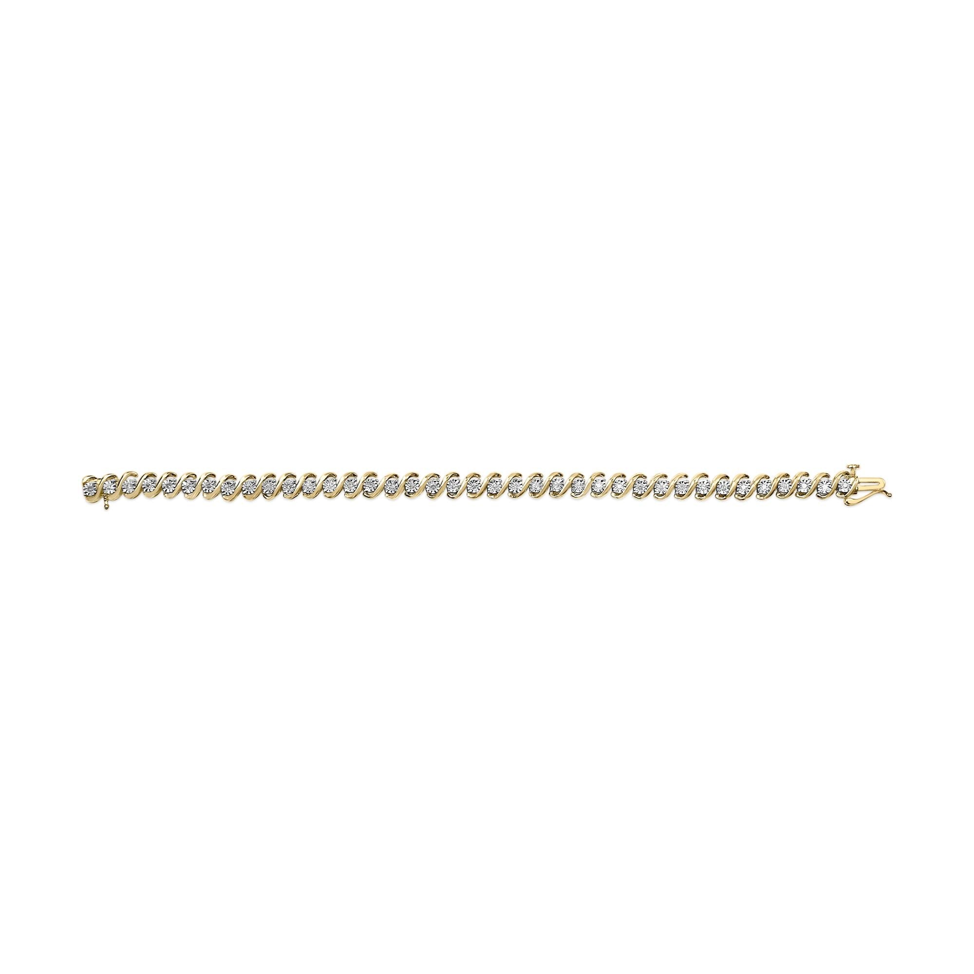 14K Yellow Gold Plated .925 Sterling Silver 1/2 Cttw Round Miracle-Set Diamond S-Curve Tennis Bracelet (I-J Color, I3 Clarity) - 7"