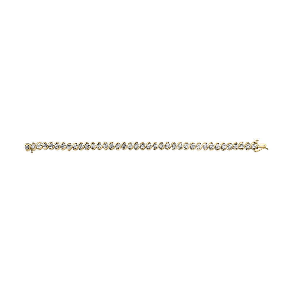 14K Yellow Gold Plated .925 Sterling Silver 1/2 Cttw Round Miracle-Set Diamond S-Curve Tennis Bracelet (I-J Color, I3 Clarity) - 7"