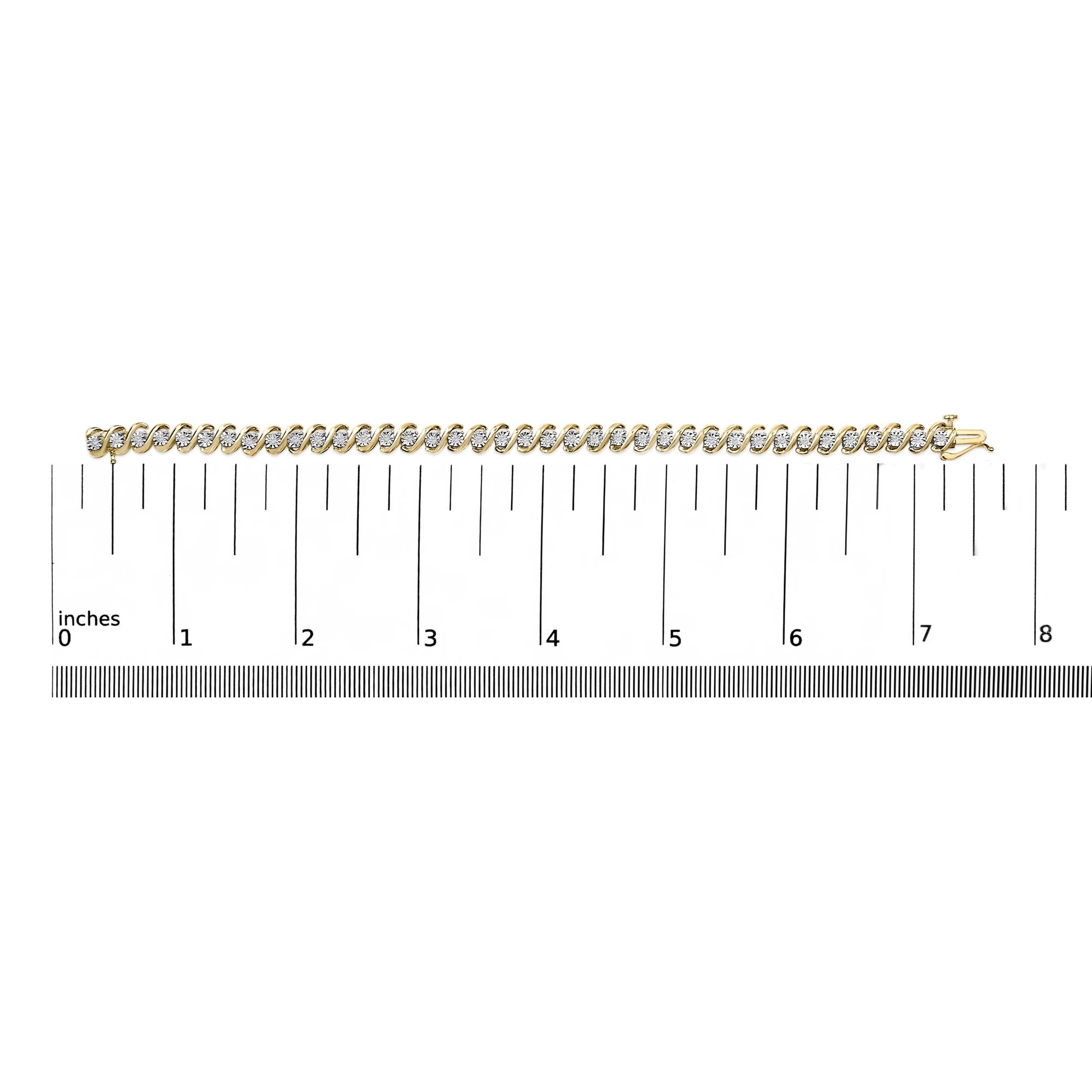 14K Yellow Gold Plated .925 Sterling Silver 1/2 Cttw Round Miracle-Set Diamond S-Curve Tennis Bracelet (I-J Color, I3 Clarity) - 7"
