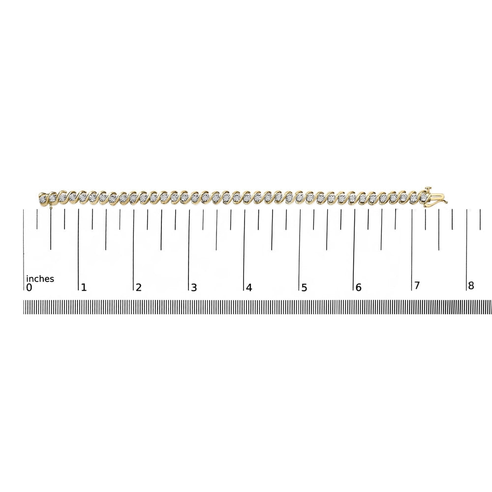 14K Yellow Gold Plated .925 Sterling Silver 1/2 Cttw Round Miracle-Set Diamond S-Curve Tennis Bracelet (I-J Color, I3 Clarity) - 7"