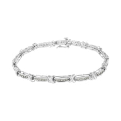 .925 Sterling Silver 1.0 Cttw Diamond Channel Set Tapered & X-Link 7" Tennis Bracelet (I-J Color, I2-I3 Clarity)