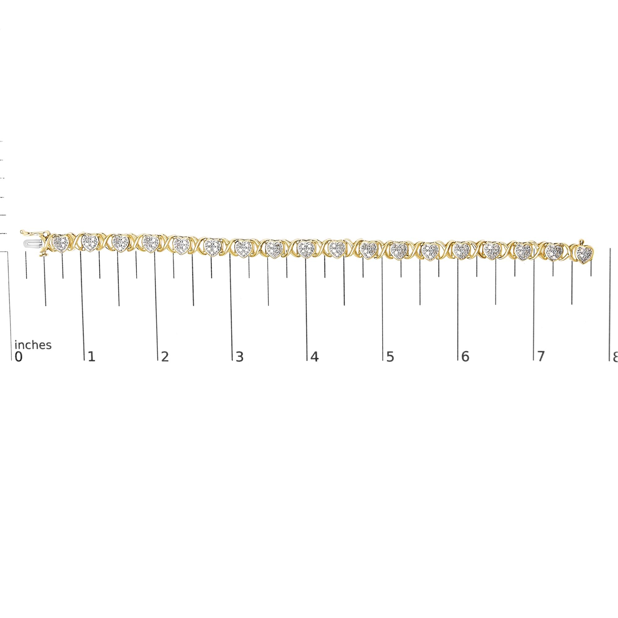 14KY Yellow Gold Plated .925 Sterling Silver 1.00 Cttw Diamond Heart and X Link Bracelet (I-J Color, I3 Clarity) - 7.25" Inches