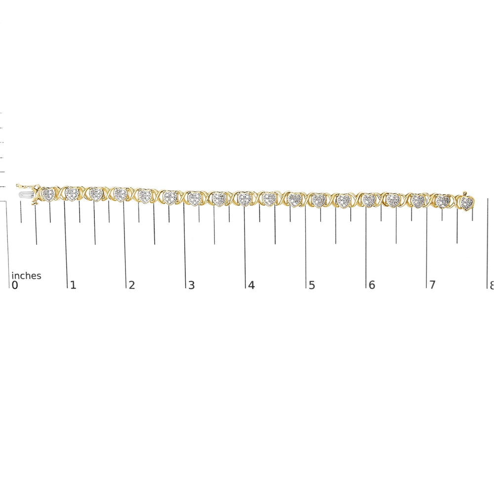 14KY Yellow Gold Plated .925 Sterling Silver 1.00 Cttw Diamond Heart and X Link Bracelet (I-J Color, I3 Clarity) - 7.25" Inches