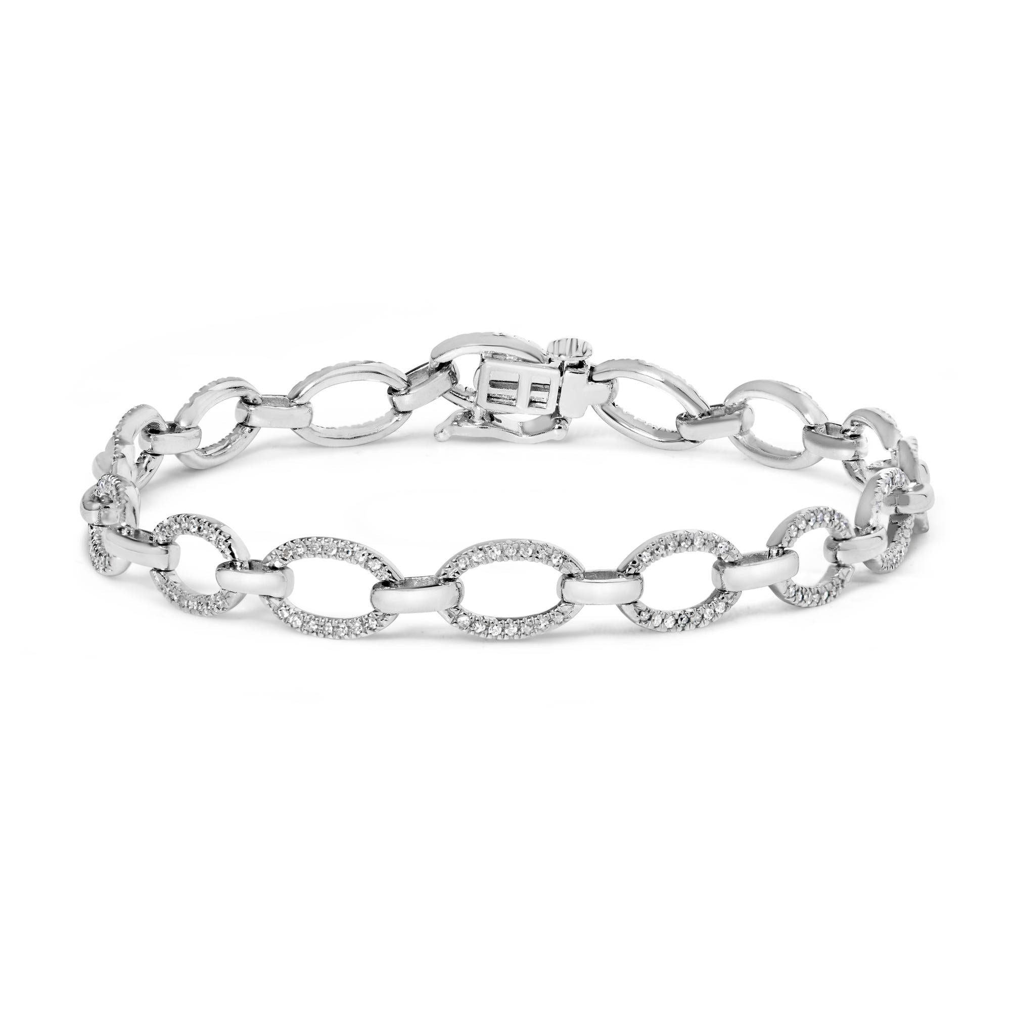 .925 Sterling Silver 1/2 Cttw Diamond   Oval Link Bracelet (I-J Color, I3 Clarity) -  Size 7.25
