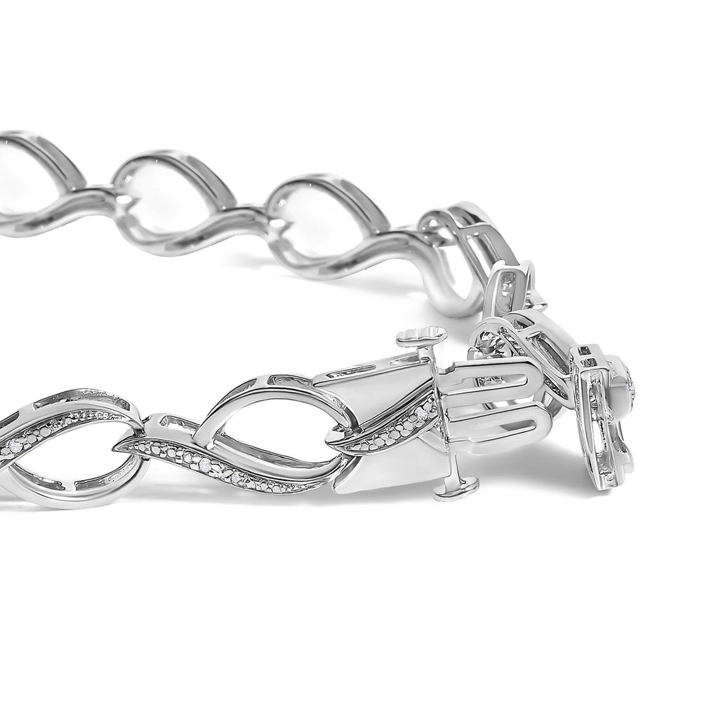Sterling Silver 1/10 Cttw Diamond Accent Swirl Link Bracelet