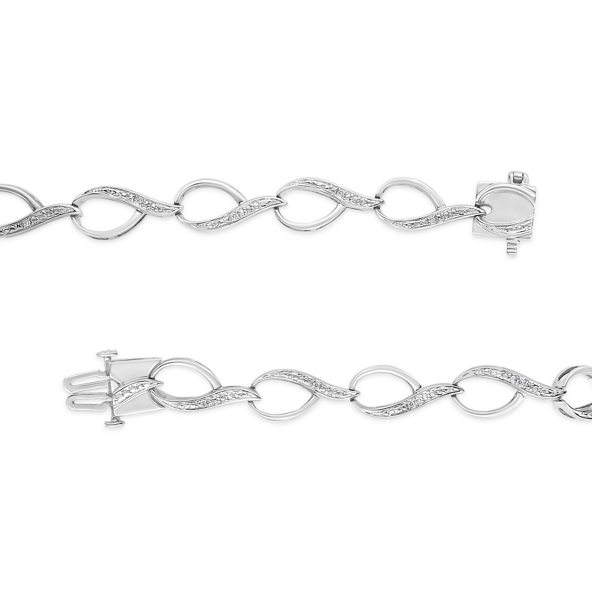 Sterling Silver 1/10 Cttw Diamond Accent Swirl Link Bracelet