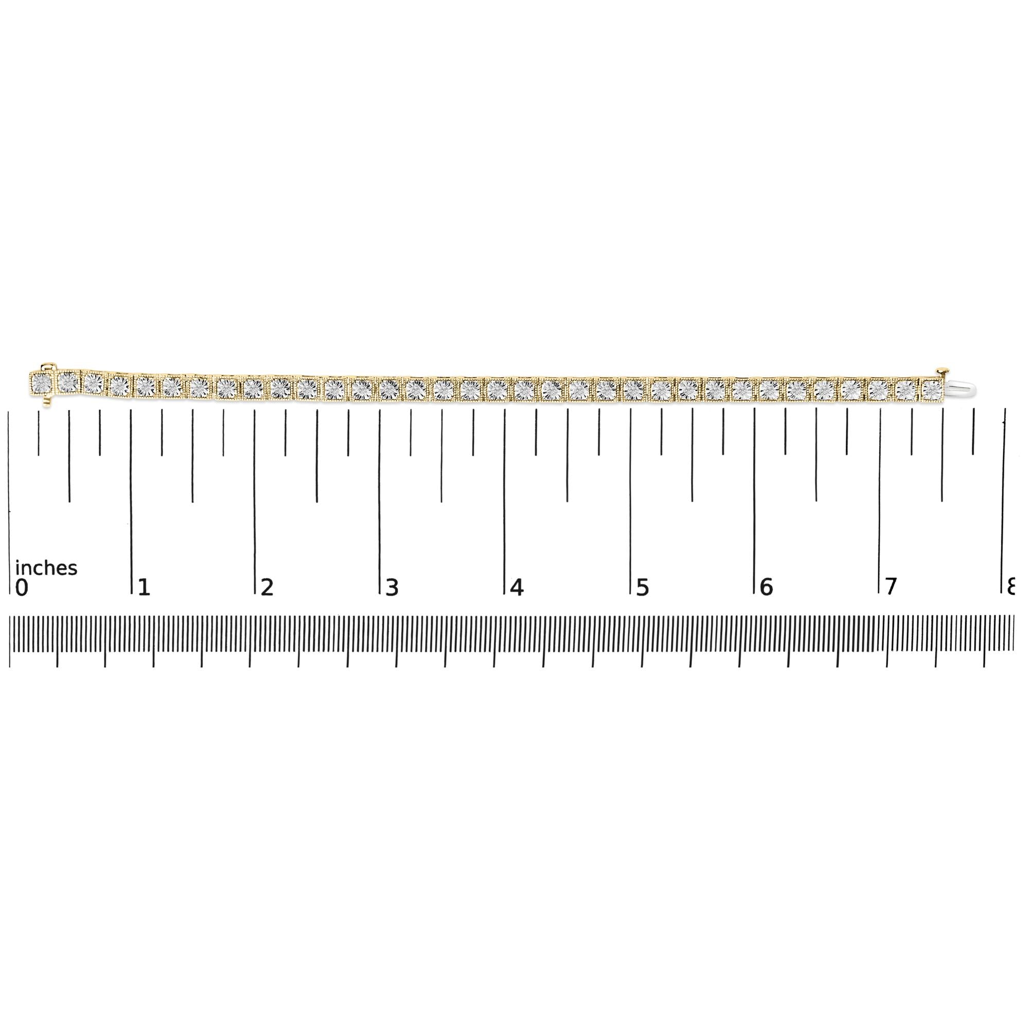 14K Yellow Gold Plated .925 Sterling Silver 1.0 Cttw Miracle Set Diamond Milgrain Link Tennis Bracelet (I-J Color, I2-I3 Clarity) - 7" Inches