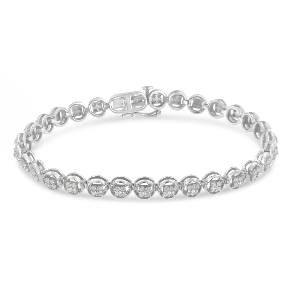.925 Sterling Silver 1-1/3 Cttw Diamond 7" Open Circle Wheel Link Tennis Bracelet (I-J Color, I2-I3 Clarity)
