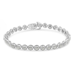 .925 Sterling Silver 1-1/3 Cttw Diamond 7" Open Circle Wheel Link Tennis Bracelet (I-J Color, I2-I3 Clarity)